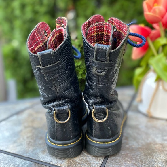 Dr Martens Black Leather Aimilita Tall Lace Up Moto Boots Size 6 - Picture 4 of 13